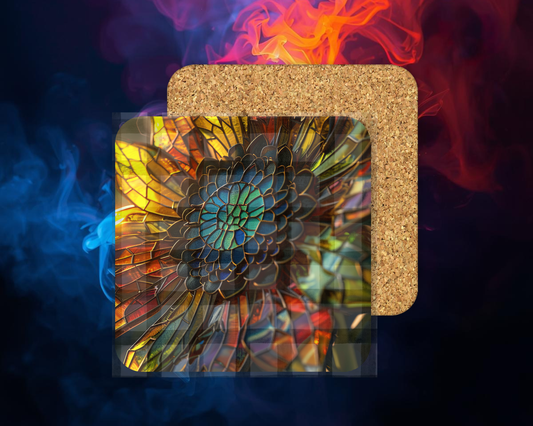 Square Coaster Stained Glass Sunflower