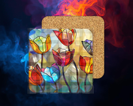 Square Coaster Stained Glass Flower