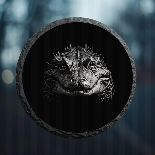 Engraved Circle Slate Alligator Head Facing You