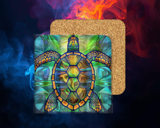 Square Coaster Stained Glass Turtle