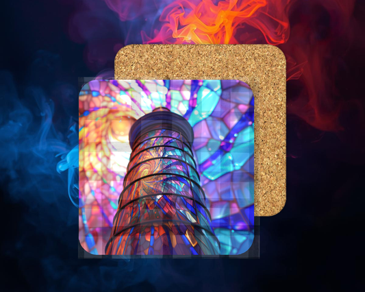 Square Coaster Stained Glass Lighthouse